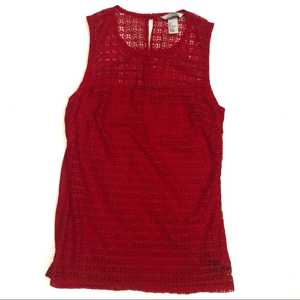 H&M- Women's Sleeveless Red Lace Top S